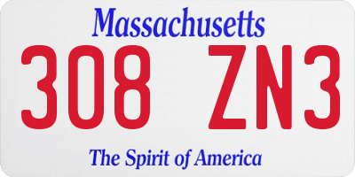 MA license plate 308ZN3