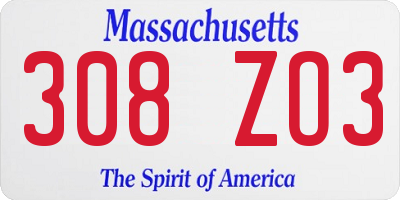 MA license plate 308ZO3
