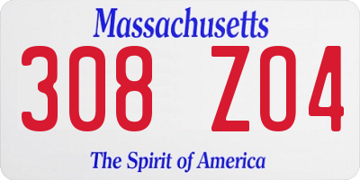 MA license plate 308ZO4