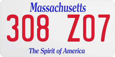 MA license plate 308ZO7