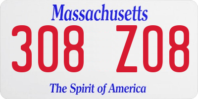 MA license plate 308ZO8