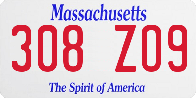 MA license plate 308ZO9