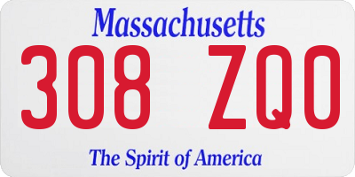 MA license plate 308ZQ0