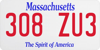 MA license plate 308ZU3