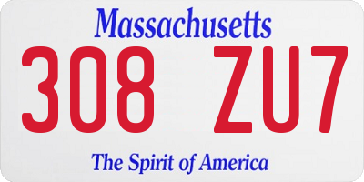 MA license plate 308ZU7