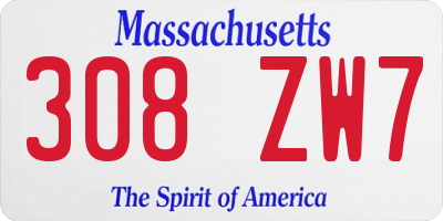 MA license plate 308ZW7
