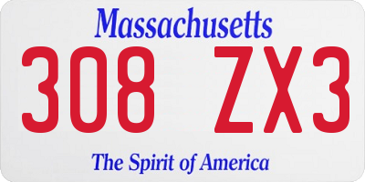 MA license plate 308ZX3