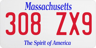 MA license plate 308ZX9