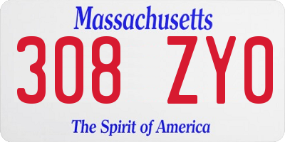MA license plate 308ZY0