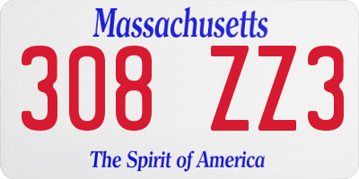 MA license plate 308ZZ3