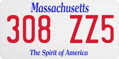 MA license plate 308ZZ5