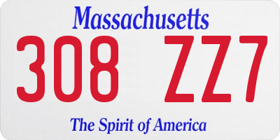 MA license plate 308ZZ7