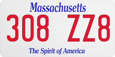 MA license plate 308ZZ8