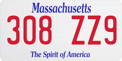 MA license plate 308ZZ9