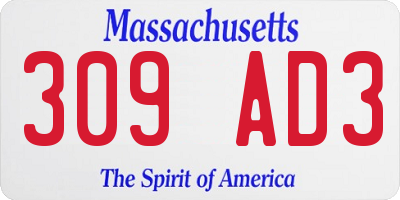 MA license plate 309AD3