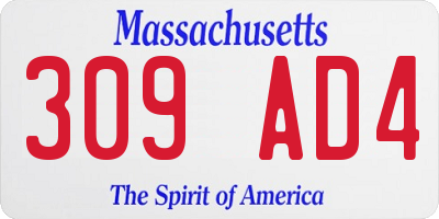 MA license plate 309AD4