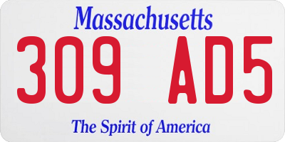 MA license plate 309AD5