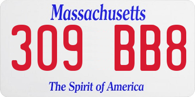 MA license plate 309BB8