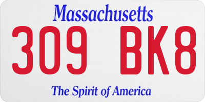 MA license plate 309BK8