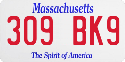 MA license plate 309BK9