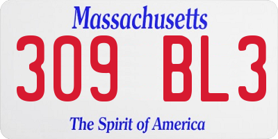 MA license plate 309BL3