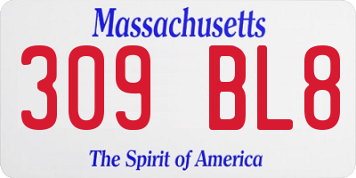 MA license plate 309BL8