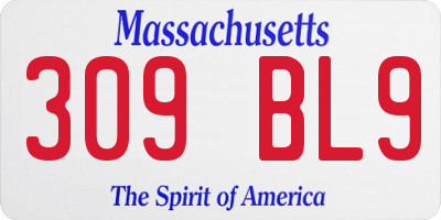MA license plate 309BL9