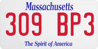 MA license plate 309BP3