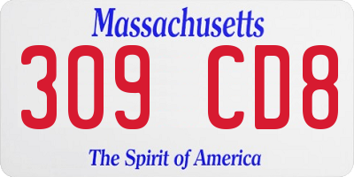 MA license plate 309CD8