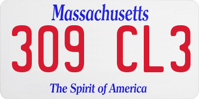 MA license plate 309CL3