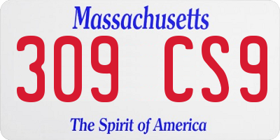 MA license plate 309CS9