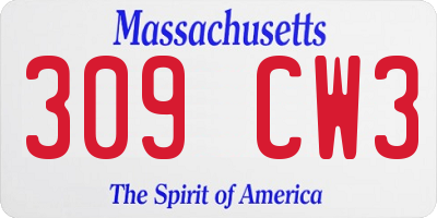 MA license plate 309CW3