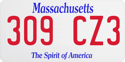 MA license plate 309CZ3