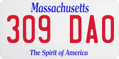 MA license plate 309DA0