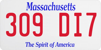 MA license plate 309DI7