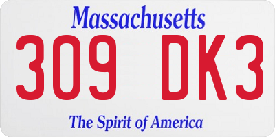 MA license plate 309DK3