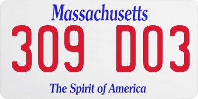 MA license plate 309DO3