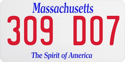MA license plate 309DO7
