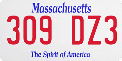MA license plate 309DZ3