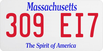 MA license plate 309EI7