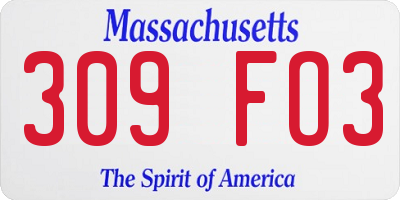 MA license plate 309FO3