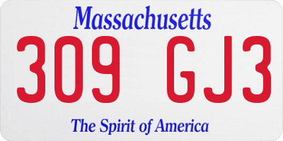 MA license plate 309GJ3