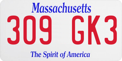 MA license plate 309GK3
