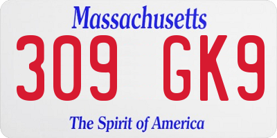 MA license plate 309GK9