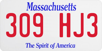 MA license plate 309HJ3
