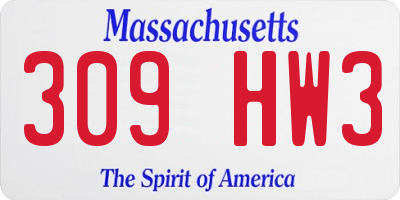 MA license plate 309HW3