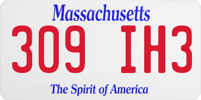 MA license plate 309IH3