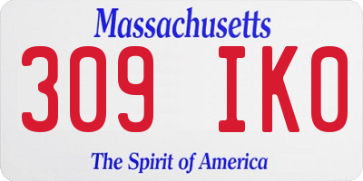MA license plate 309IK0