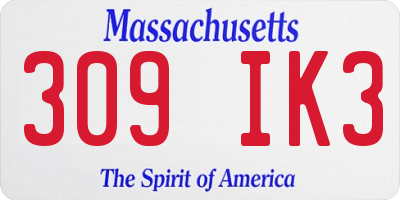 MA license plate 309IK3