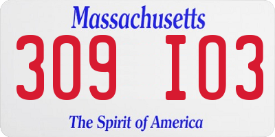 MA license plate 309IO3